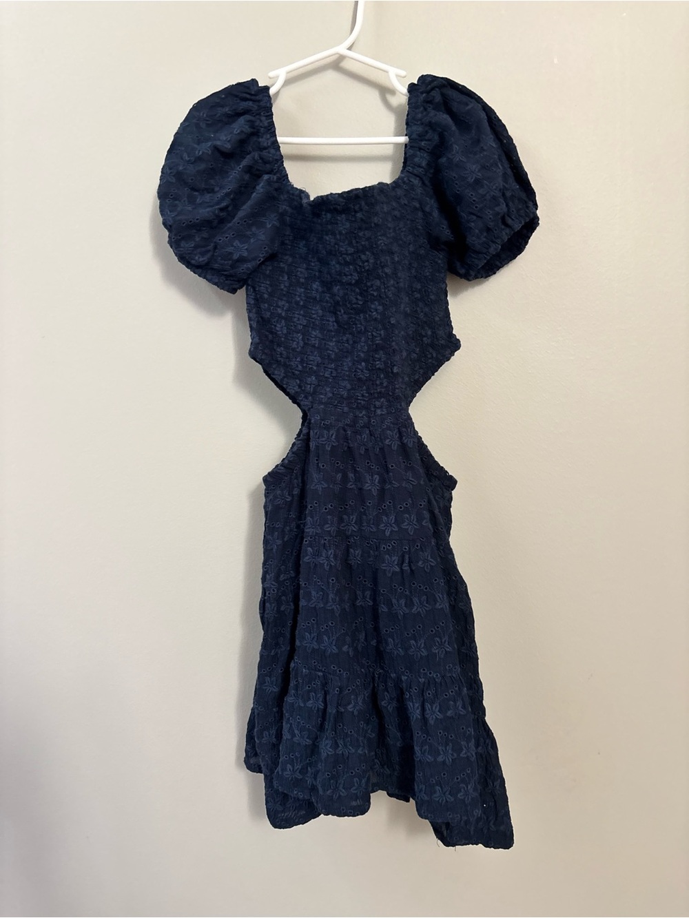 Katie J NYC Navy Asymmetrical Puff-Sleeve Cutout Dress